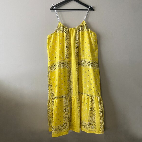 Handmade Plus Size Cotton Lightweight Yellow Paisley Print Crochet Straps Dress - Picture 2 of 14